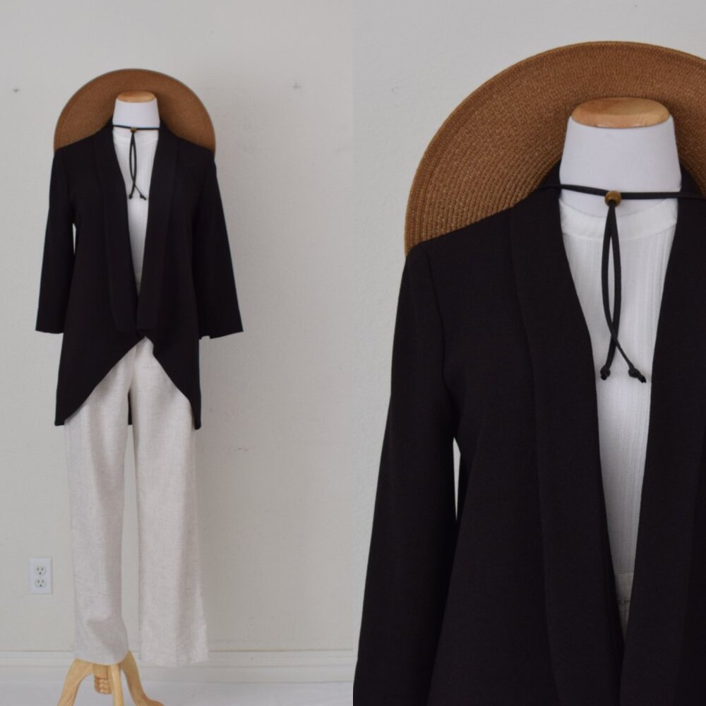 Vintage Y2K Open Front Alberto Makali Black poly/acetate lightweight‎ blazer